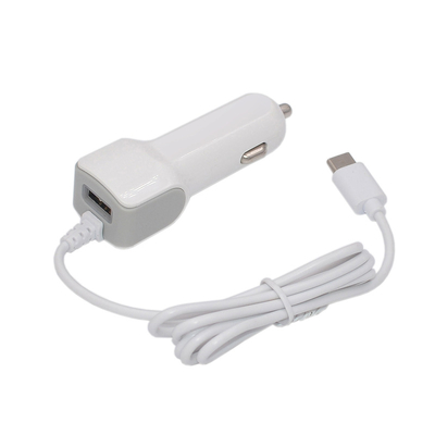 With Bulit In Cable USB Car Charger With 1M Type C Charging Cord For iPhone 8 Pin Smart Phone 2 In 1 Cable Car Charger