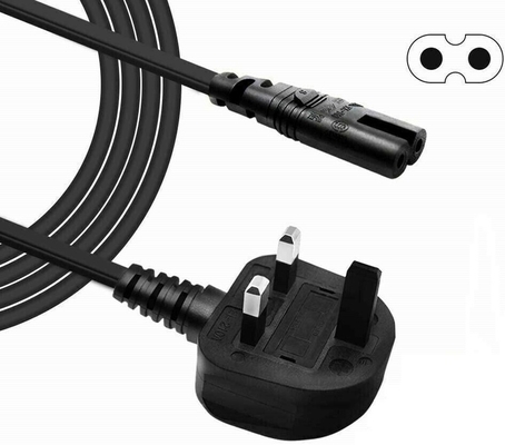 Computer RTS C7 To UK Main Plug Power Cord H03VVH2 2X0.5mm2 1.8m UK Black Color Power Cord
