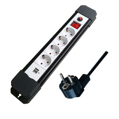 EU 4 residential/general purpose german outlets with usb power extension cord with surge protector overload protector power strip